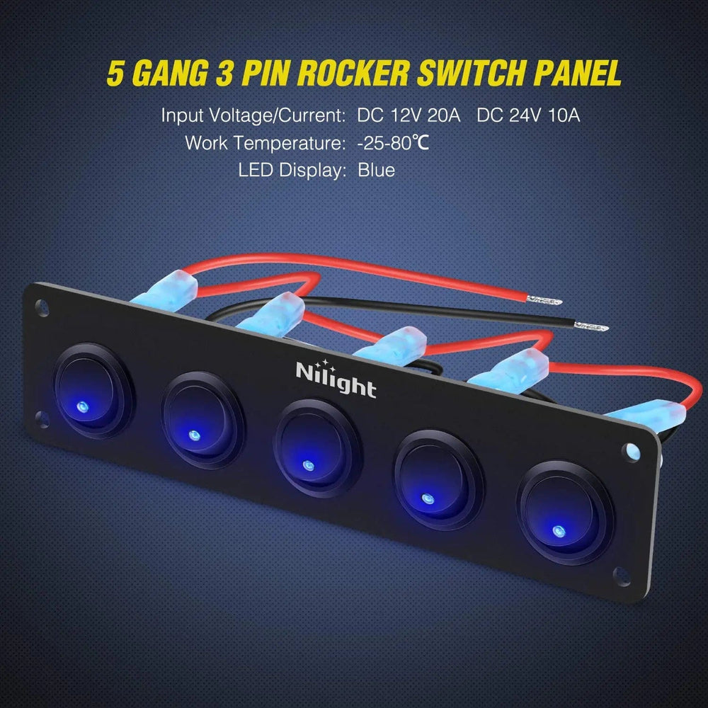 switch panel 5Gang 3Pin Rocker Switch Panel Blue