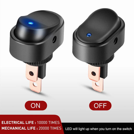 Rocker Switch 5Pcs 12V 30A Round Toggle LED Switch with Blue LED Indicator