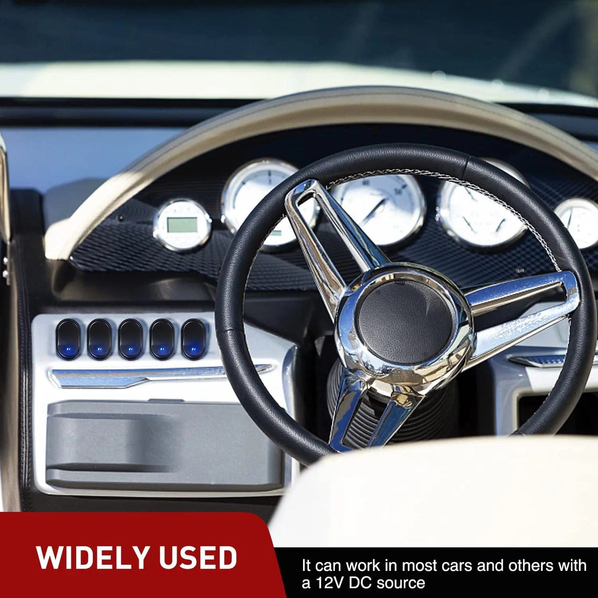 Rocker Switch 5Pcs 12V 30A Round Toggle LED Switch with Blue LED Indicator