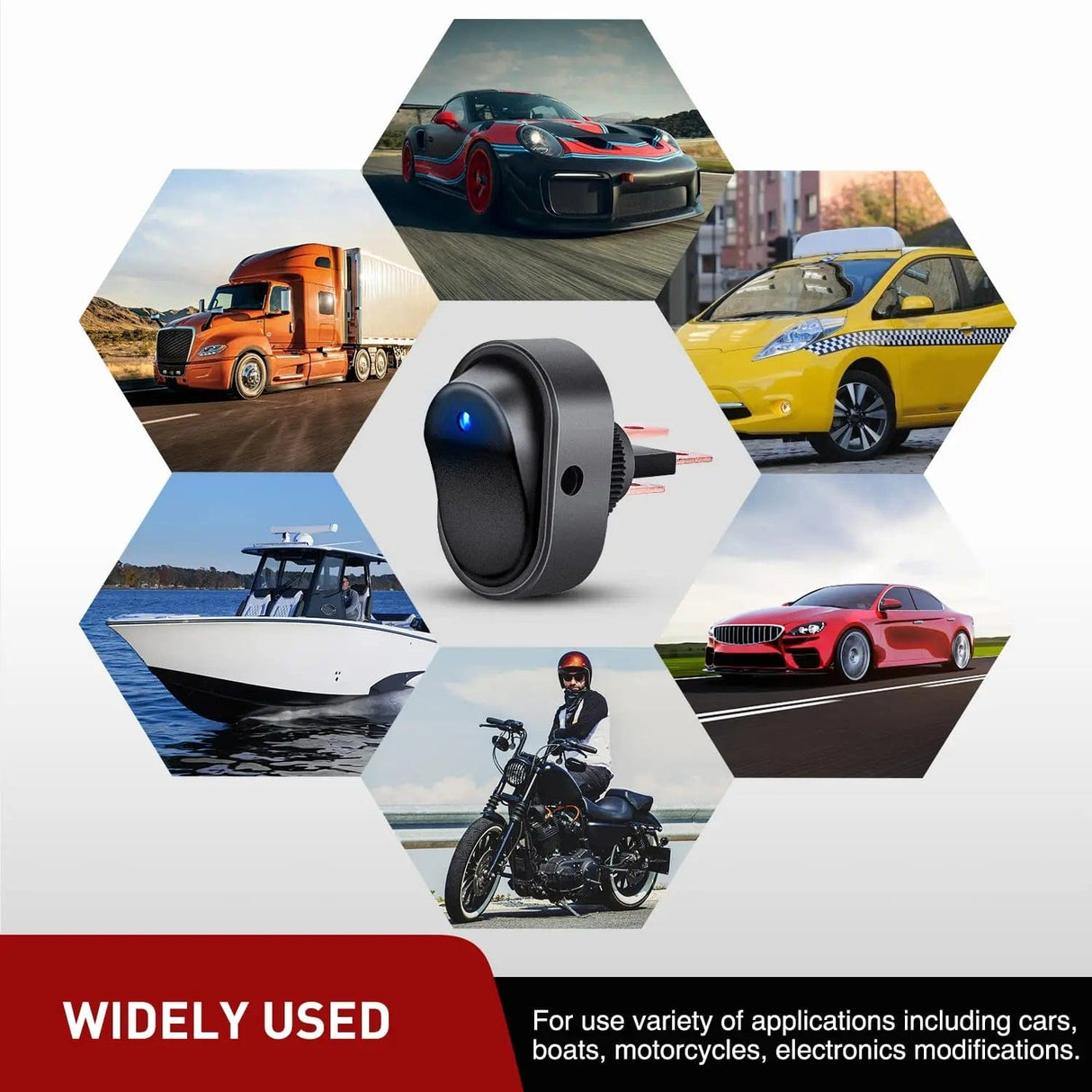 Rocker Switch 5Pcs 12V 30A Round Toggle LED Switch with Blue LED Indicator