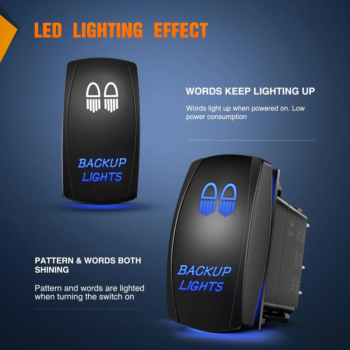 5Pin Laser On/Off SPST Backup Lights Rocker Switch Blue Nilight