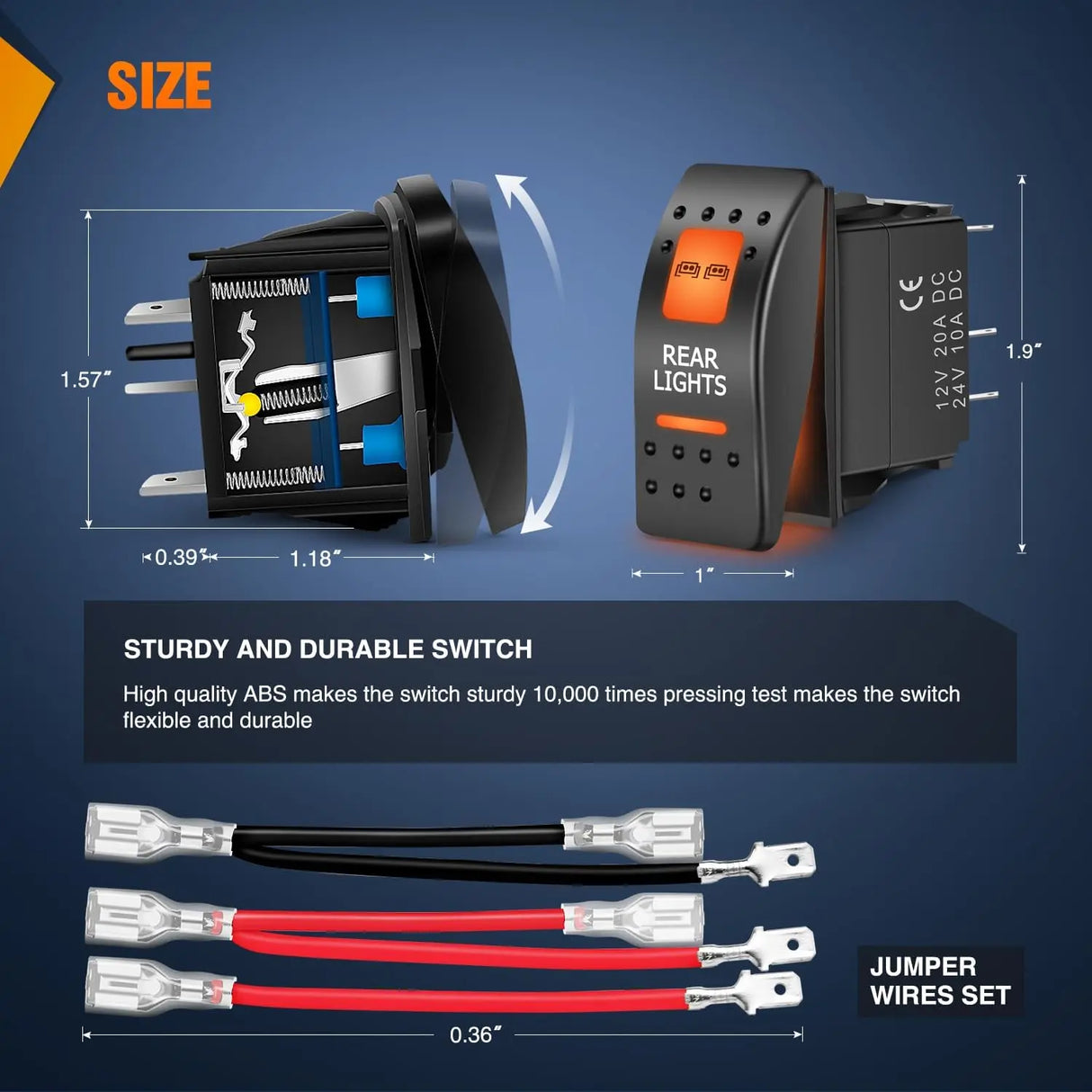 5Pin SPST On/Off UTV Rear Lights Rocker Switch Orange Backlit Nilight