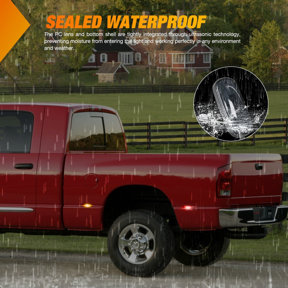 Side Marker Clearance Lights 4 PCS 3 LED Red Amber Wheel Fender Side Marker Lights Smoked Lens Light Compatible With 2003-2009 Dodge Ram 1500 2500 3500 Super Duty