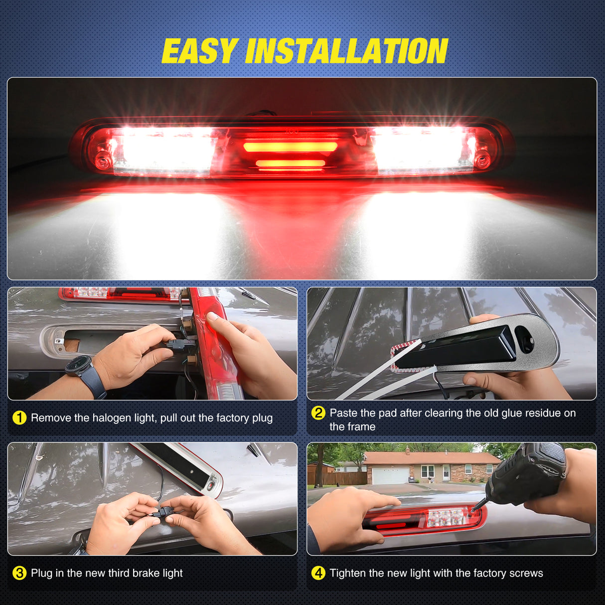 Third Brake Light Third Brake Light High Mount 3rd Brake Stop Reverse Cargo LED Lights Red Shell Compatible with Chevy Silverado GMC Sierra 1500 2500 3500HD 2007 2008 2009 2010 2011 2012 2013 Pickup Truck