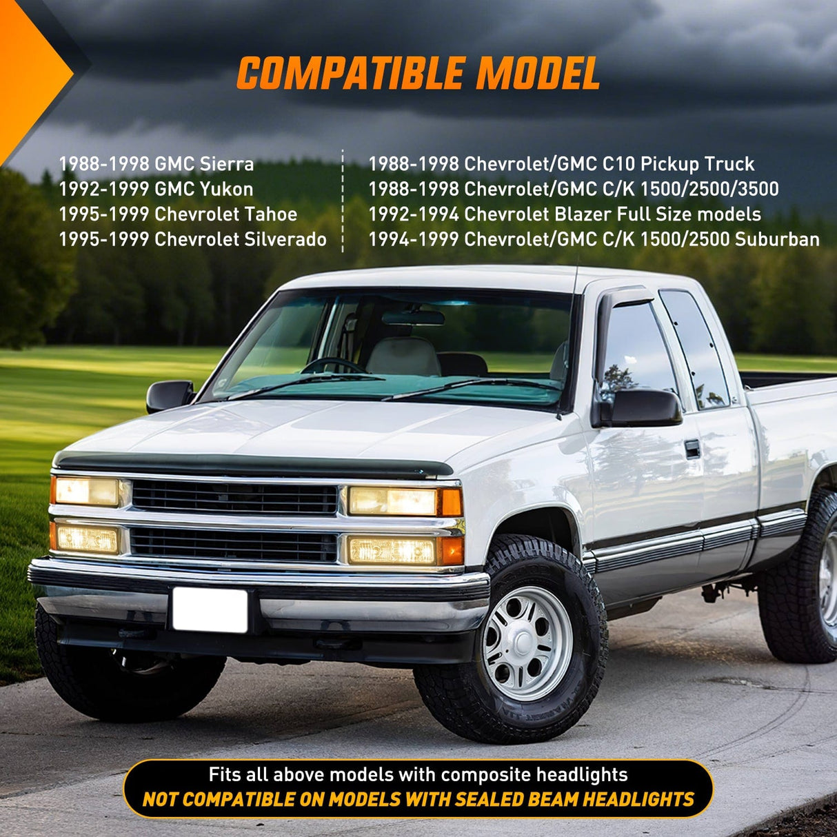 Headlight Assembly Headlight Assembly Compatible with 1988 1989 1990 1991 1992 1993 1994 1995 1996 1997 1998 Chevrolet GMC C10 C/K 1988-1999 Silverado Suburban Sierra Blazer Tahoe Yukon Black Bumper Lights