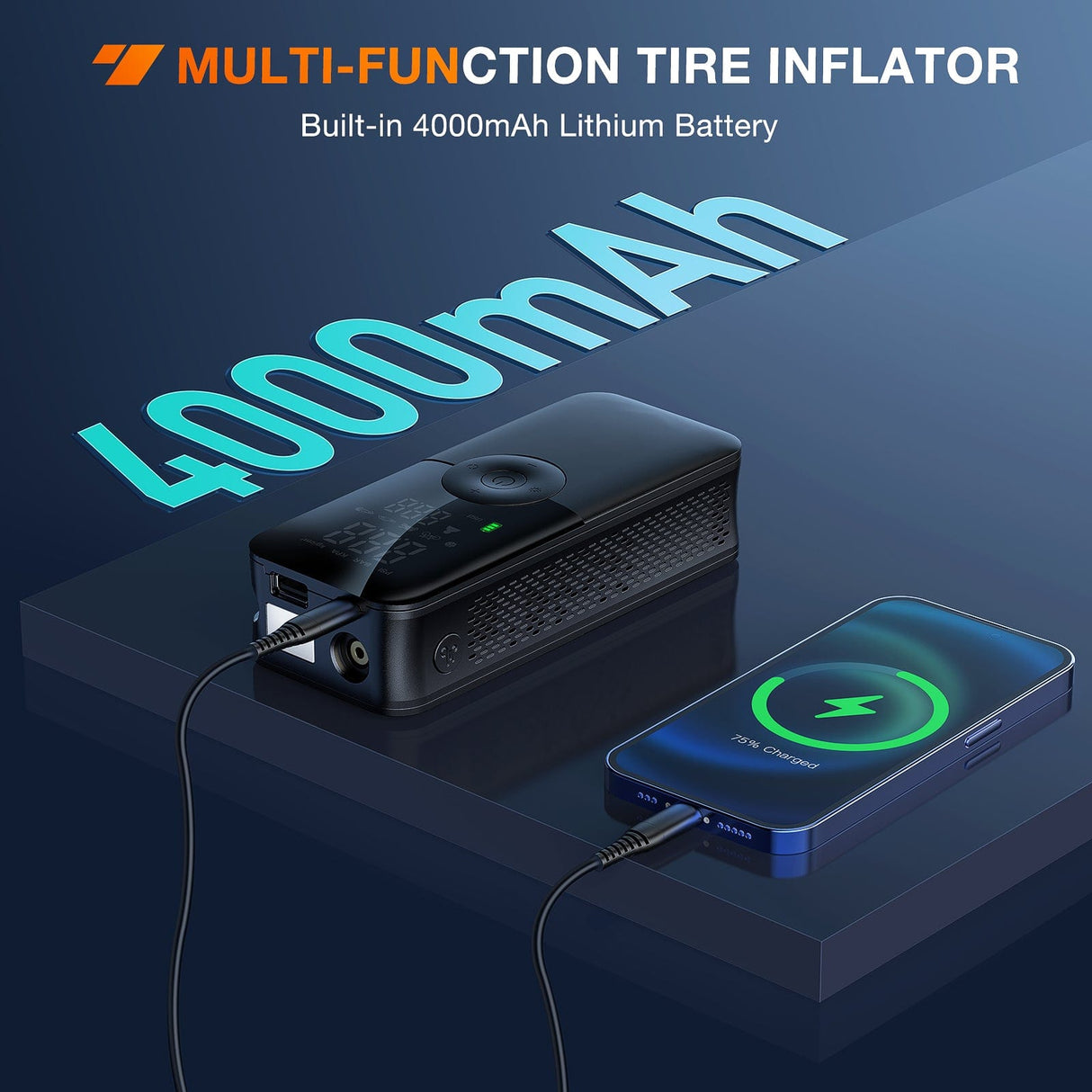 inflator Tire Inflator Portable Air Compressor Rechargeable Battery Cordless 150PSI Faster Inflation Air Pump for Car Tires with Tire Pressure Gauge