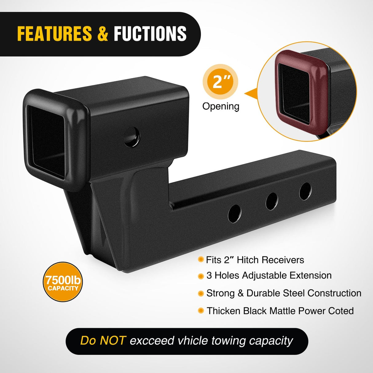 Trailer Hitch 2 Inch Trailer Dual Hitch Receiver with 4Inch Rise or Drop