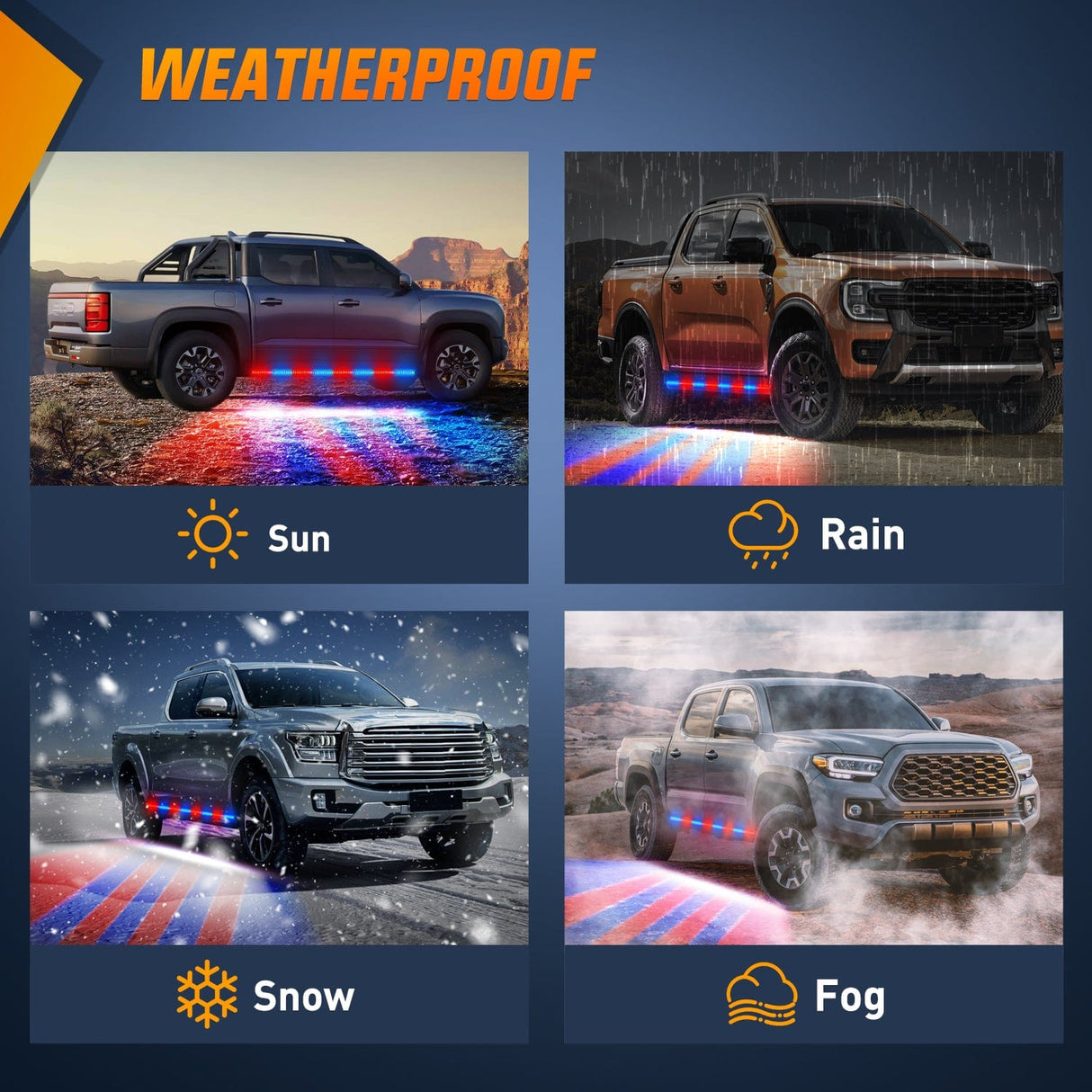 Led light Strip 2PCS 70 Inch Emergency Strobe Lights Strip 1125 LED Running Board Marker Light Red Blue Flexible Side Flashing Warning Caution Safety Waterproof for Truck Construction Vehicles Pickup