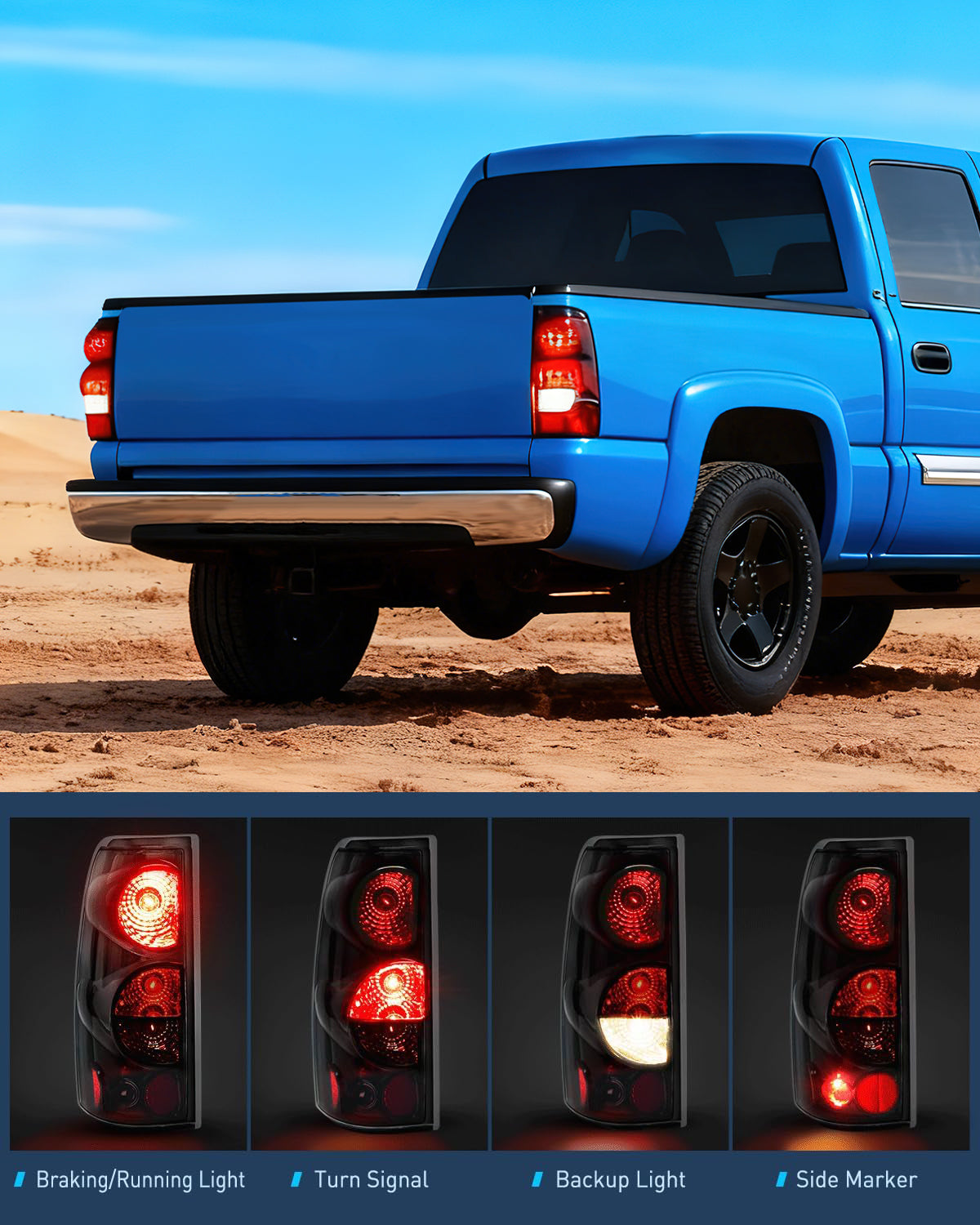 Headlight And Taillight Assembly Combo Compatible with 1999 2000 2001 2002 Chevy Silverado 1500 2500 1500HD 2500HD 3500 OE Style Black Housing Amber Reflector Clear