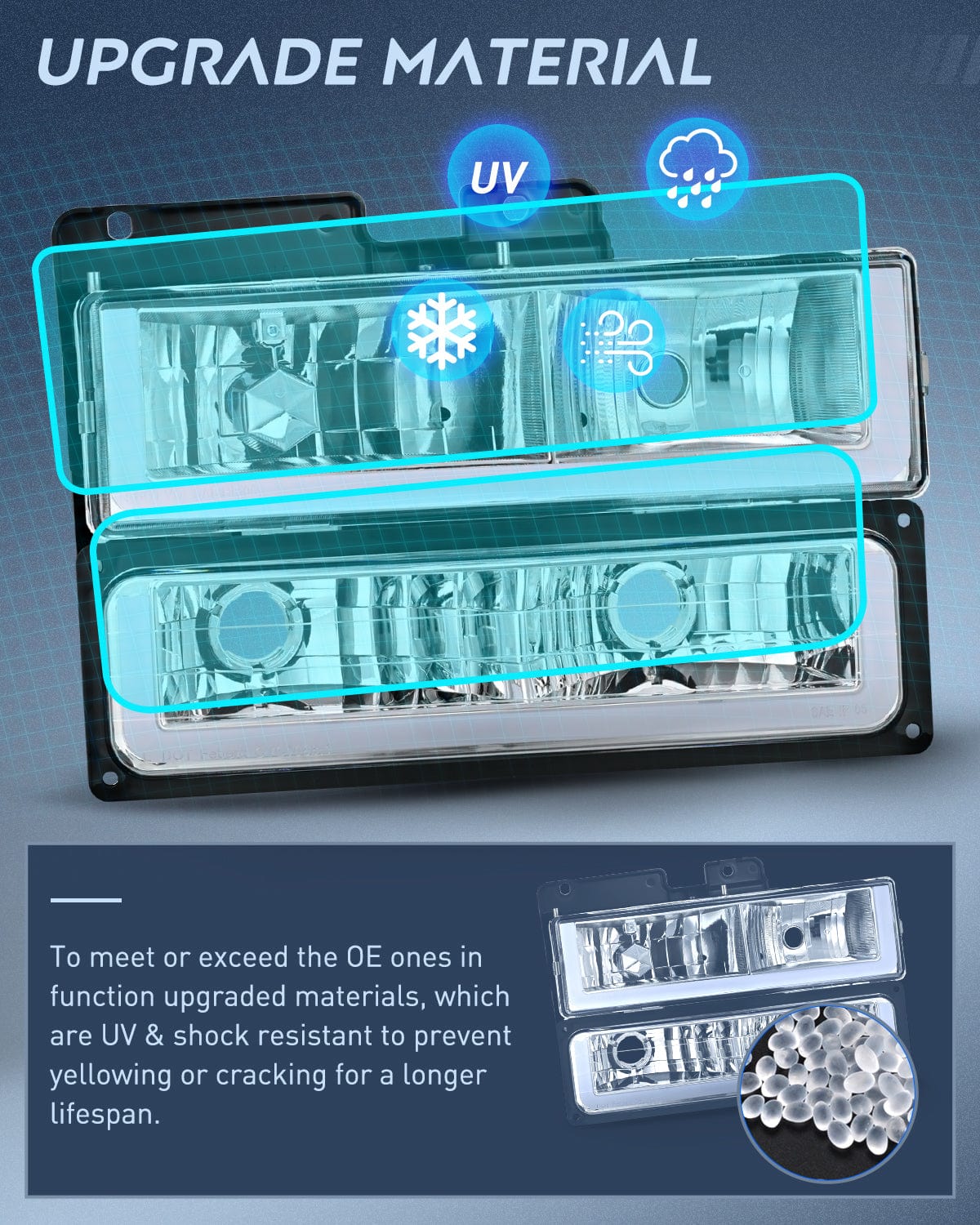 Headlight Assembly 1988 1989 1990 1991 1992 1993 1994 1995 1996 1997 Chevrolet GMC C10 C/K 1988-1999 Silverado Suburban Sierra Blazer Tahoe Yukon DRL Headlight Assembly Chrome Case