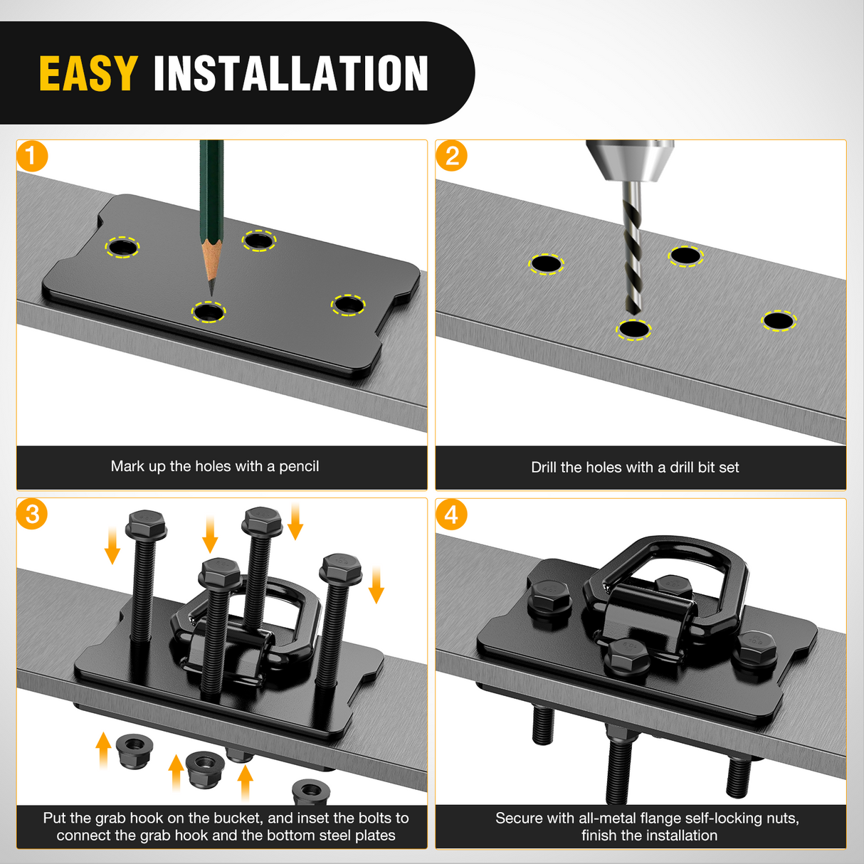 Nilight 2Pcs 1/2inch D Rings for Trailers Heavy Duty Trailer Tie Down Rings, Incl. Mounting Hardware, Forged Steel Bolt-On Grab with Back Plates Compatible with Tractor RV UTV Truck, Max 12000Lbs, Black