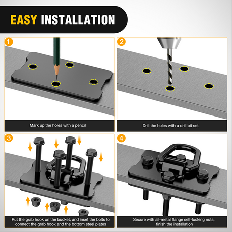 Nilight 2Pcs 1/2inch D Rings for Trailers Heavy Duty Trailer Tie Down Rings, Incl. Mounting Hardware, Forged Steel Bolt-On Grab with Back Plates Compatible with Tractor RV UTV Truck, Max 12000Lbs, Black