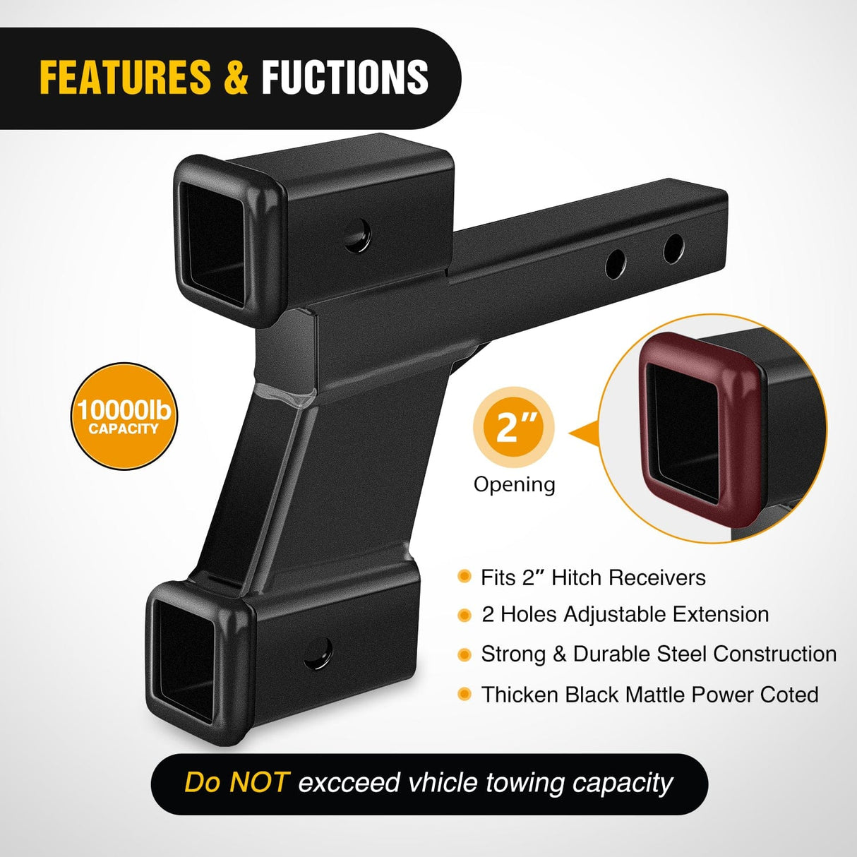 Trailer Hitch 2 Inch Trailer Dual Hitch Receiver with 2 & 6Inch Rise or Drop