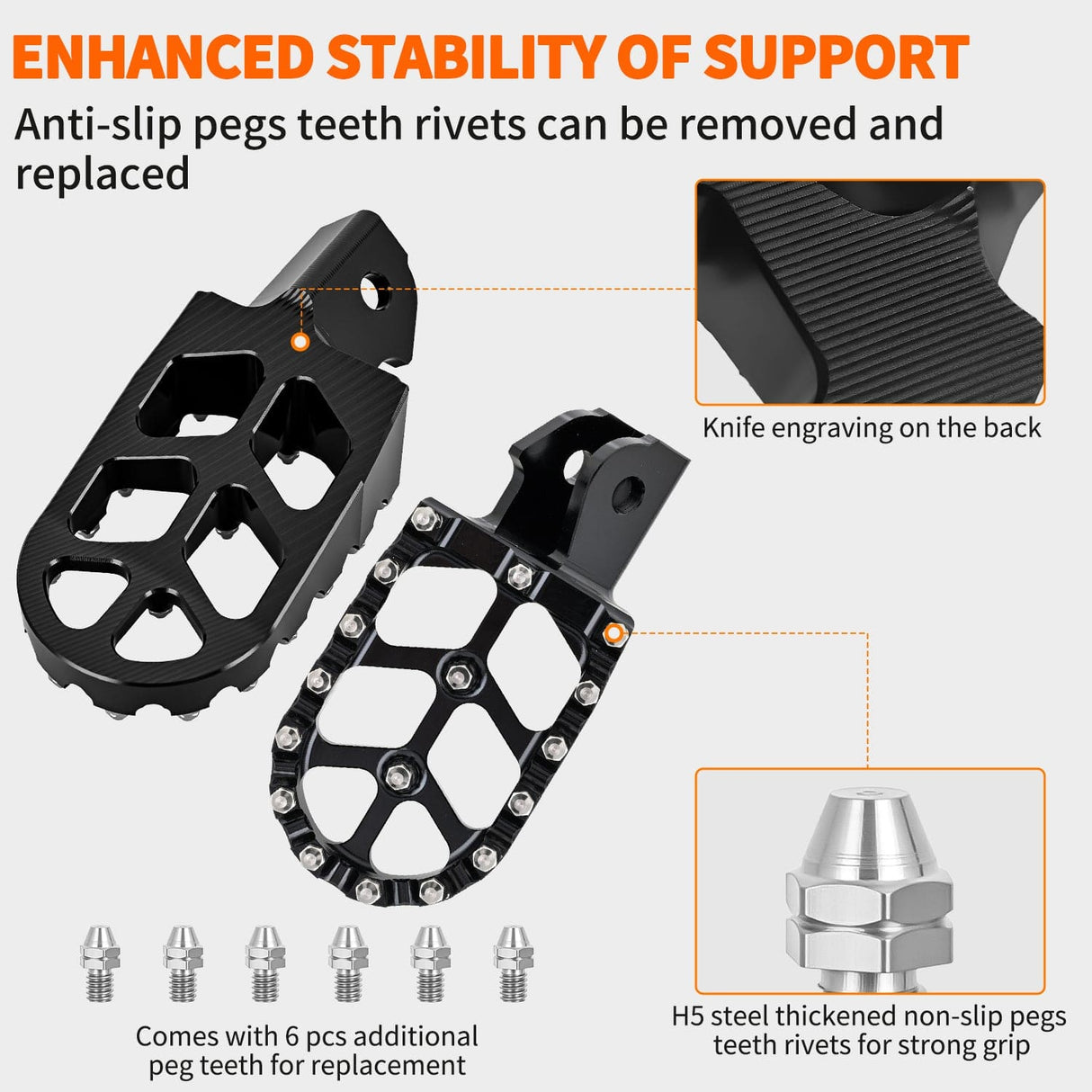 Motorcycle Foot Pegs Motorcycle Foot Pegs Dirt Bike Footpegs Fit for Surron Light Bee X/S E Ride Pro SS CRF150F CRF230F CRF250F X160 X260 KDX200 XR125L XR150L Heavy Duty CNC Foot Rests Pegs Pedal w Springs, Black