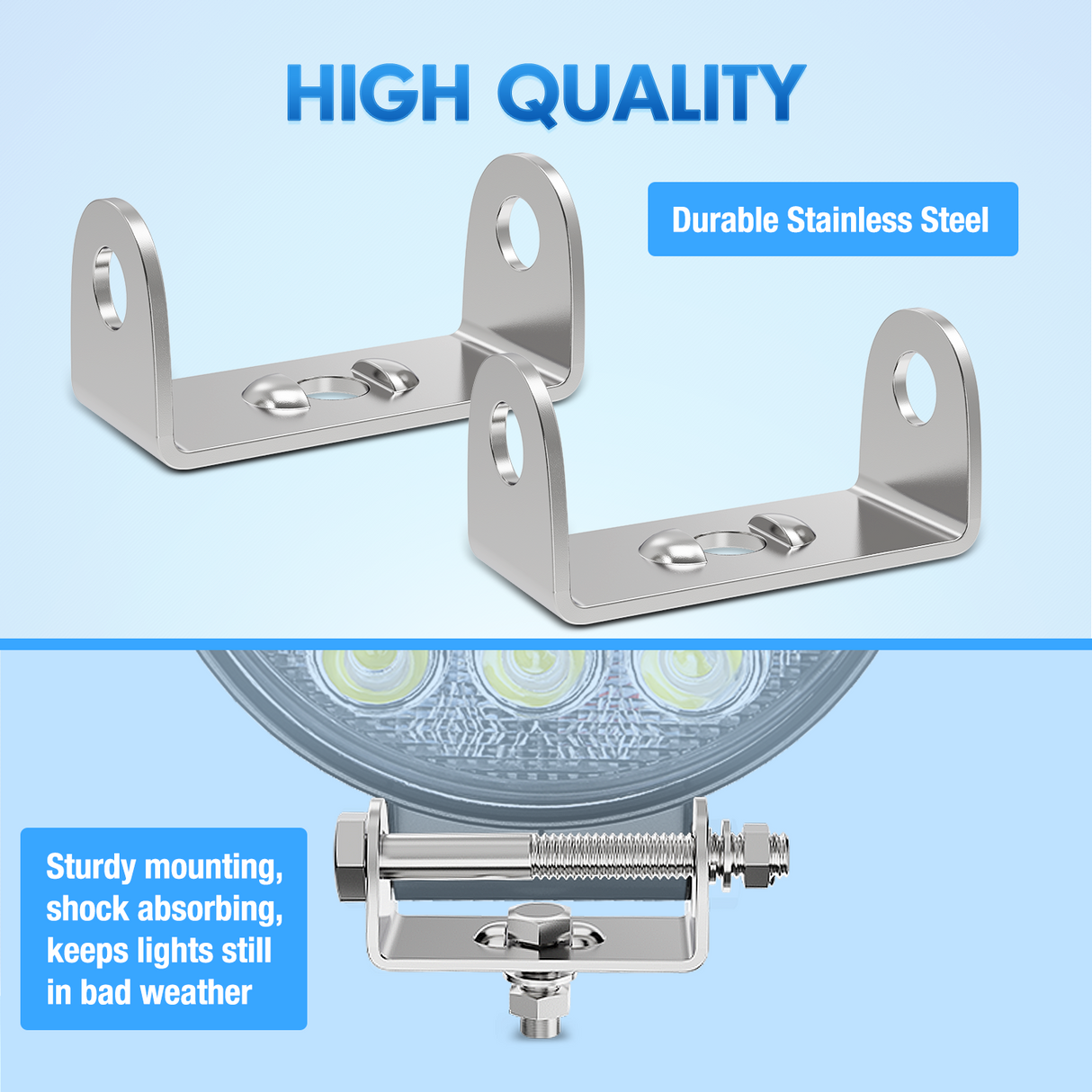 Nilight 2PCS Stainless Steel Mounting Base Brackets Adjustable Mount Bracket Kits for Round and Square 4.5Inch 27W 42W LED Light Bar