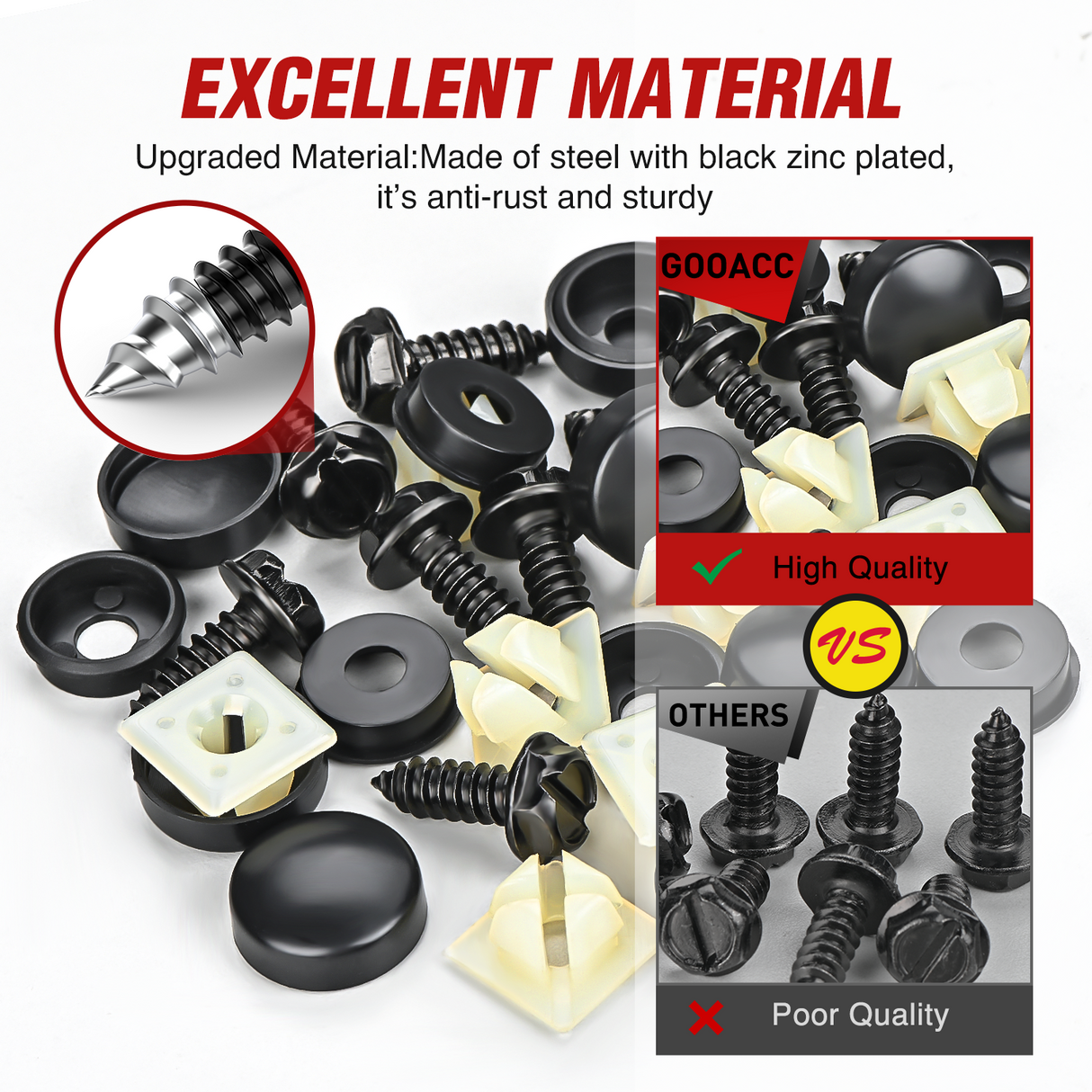 Nilight License Plate Screw Kit for Fastening Front and Back License Plates on Cars, Suvs, and Trucks Black Zinc Plated Rust-Proof and Anti-Rattle License Plate Bolts (Set of 8)