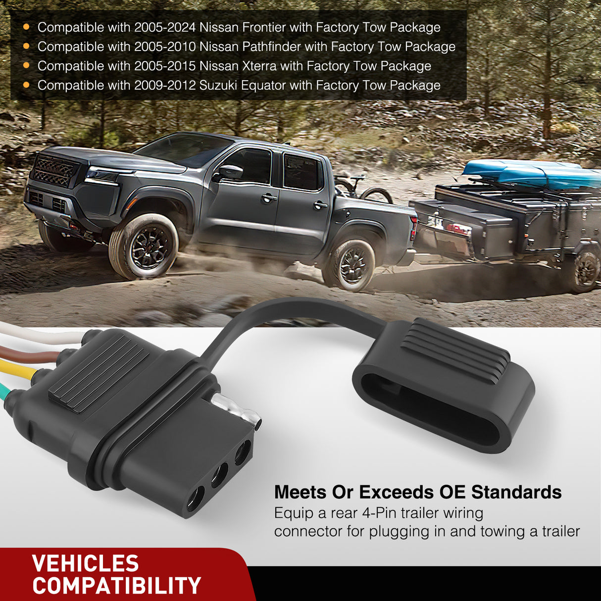 4 Pin Trailer Wiring Harness 55441 Custom for 2005 2006 2007 2008 2009 2010 2011 2012 2013 2014 2015 2016 2017 2018 2019 2020 2021 2022 2023 2024 Nissan Frontier Xterra Pathfinder Suzuki Equator