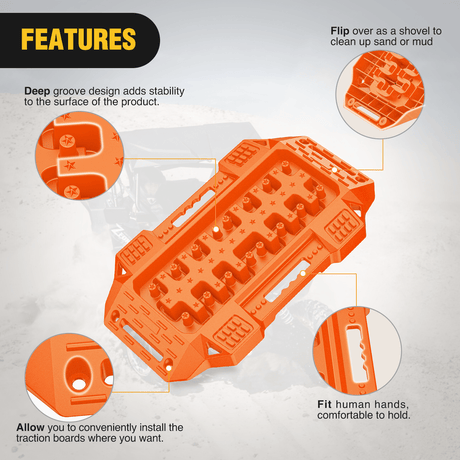 Traction Boards Off-Road Mini Short Recovery Traction Boards For 4WD 4X4 (2PCS Orange)