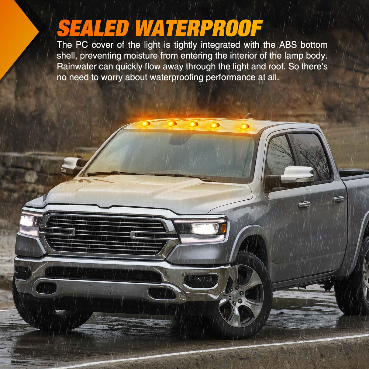 Nilight Cab Roof Marker Light 5 PCS 16 LED Smoked Lens Amber Top Clearance Lights Kit Waterproof Surface Mount for Ford Dodge Ram SUV POV Pickup Trucks