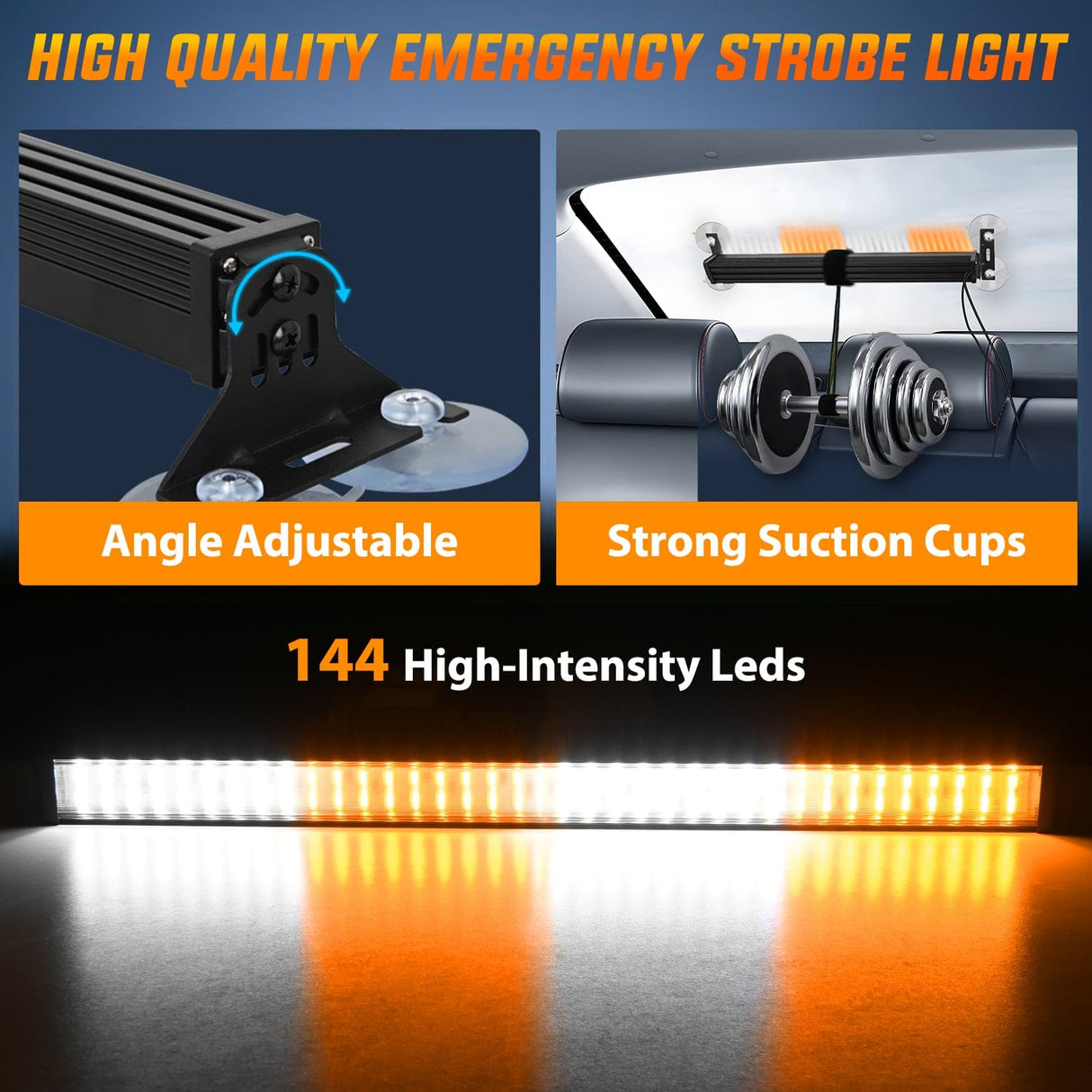 Led Strobe Light 144 LED Strobe Traffic Advisor Light Bar Amber White with Controller 2 in 1 Automotive Emergency Warning Flashing Police Windshield Lights Bars for Cars Tow Plow Trucks Construction Vehicles