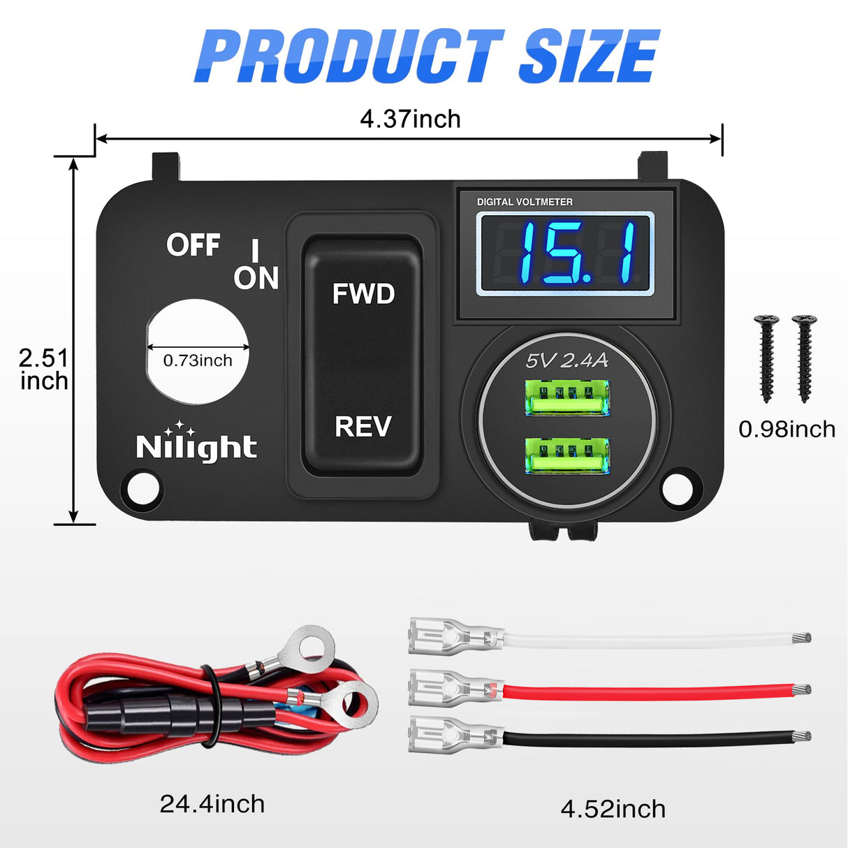 Nilight Golf Cart Key Switch Console Panel 9V-48V DC with Forward Reverse 3PIN Rocker Switches 4.8A Dual USB Quick Charger LED Digital Voltmeter for EZGO TXT PDS