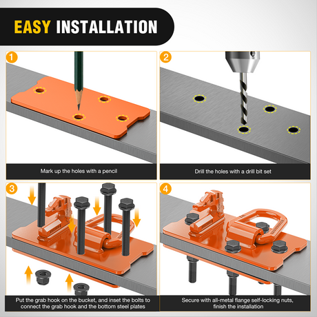 Nilight 2PCS Tractor Bucket Hooks with Tie Down Ring, Bolt-On Grab Hook with Back Plates Compatible with Trailer RV UTV Truck, Grade 70 Grade Forged Steel Max 15000 lbs, Orange