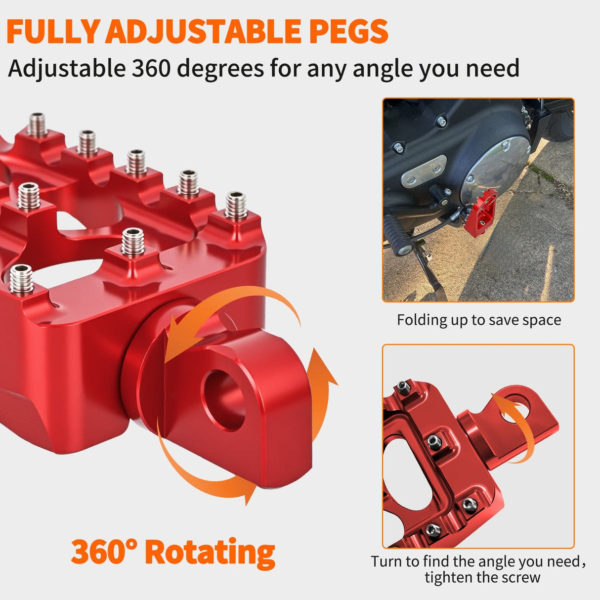 Motorcycle Foot Pegs Motorcycle Foot Pegs Dirt Bike Footpegs Fit for Harley Dyna 1993-2017 Fatboy 1990-2017 Iron 883 2009-2017 Sportster 883 360° Rotating CNC Foot Pegs Heavy Duty Aluminum Alloy Peg Pedal, Red