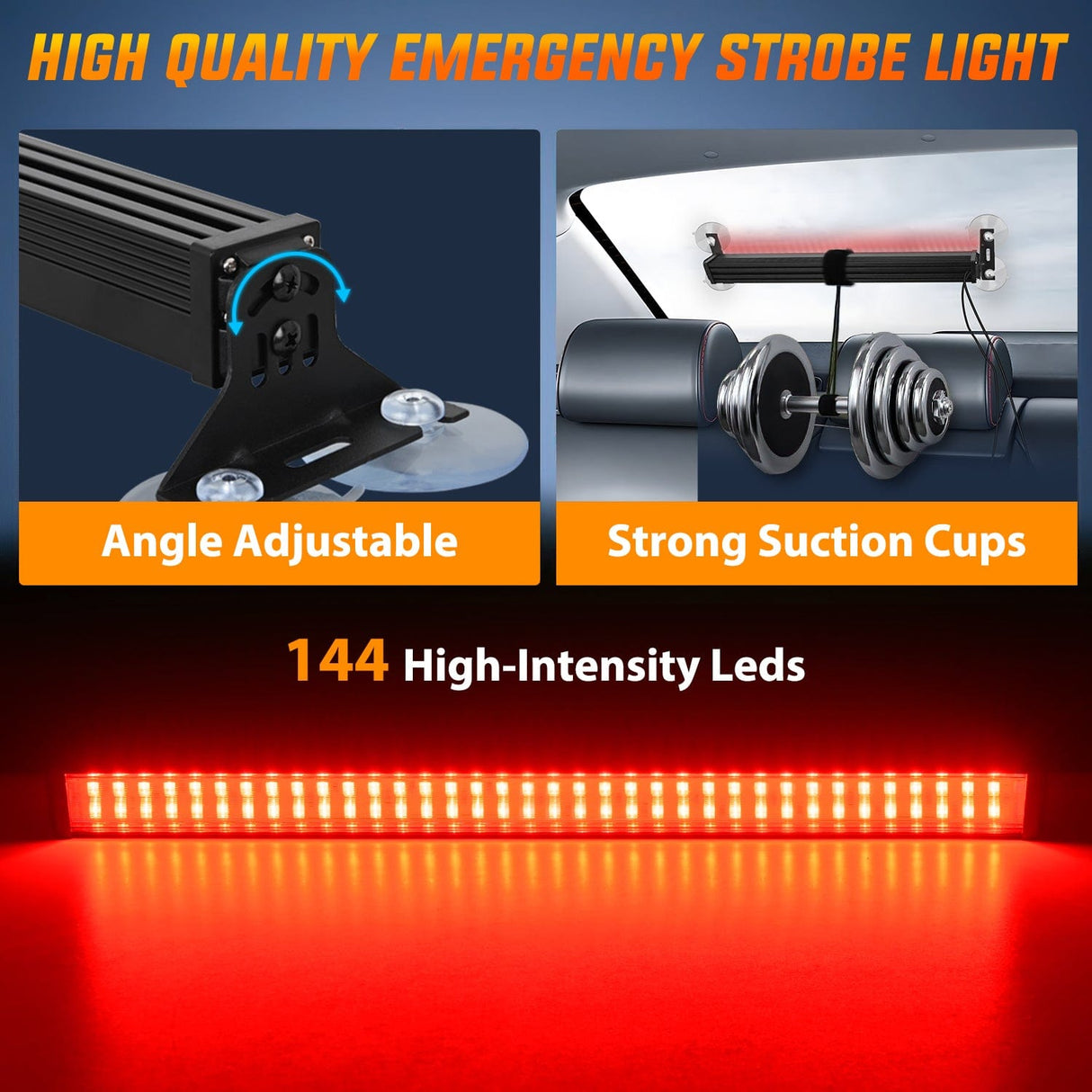 Led Strobe Light 144 LED Strobe Traffic Advisor Light Bar Red with Controller 2 in 1 Automotive Emergency Warning Flashing Police Windshield Lights Bars for Cars Tow Plow Trucks Construction Vehicles
