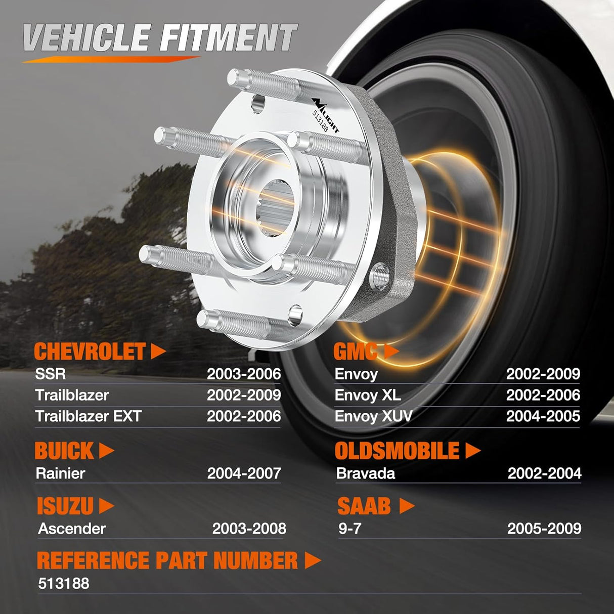 Nilight Front Wheel Bearing Hub Assembly for GMC Envoy XL XUV 2002 2003 2004 2005 2006 2007 2008 2009, Chevy Trailblazer EXT SSR Olds Bravada Isuzu Ascender Buick Rainier with 6-Lug, OEM 513188