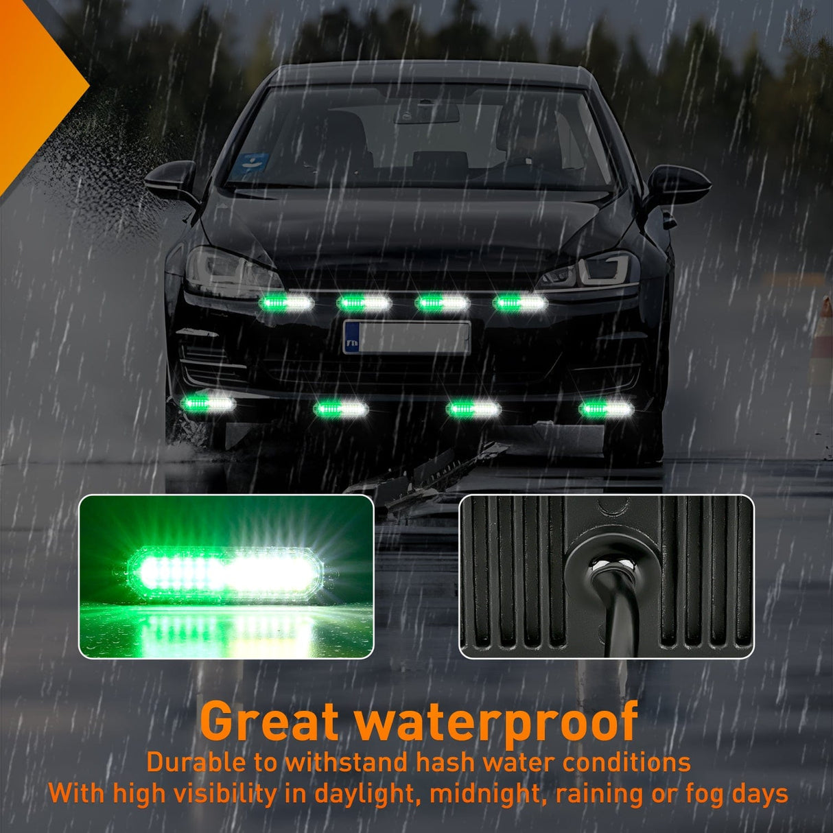 Surface Mount Strobe Lights 8PCS 12LED Green White Emergency Strobe Lights