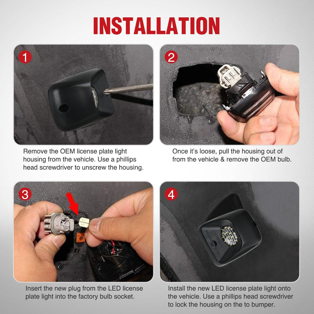 Tail Brake Turn Reverse Lights License Plate Lights Compatible with 1995 1996 1997 1998 1999 2000 2001 2002 2003 2004 Toyota Tacoma Black Housing 6000K White 2PCS Pack