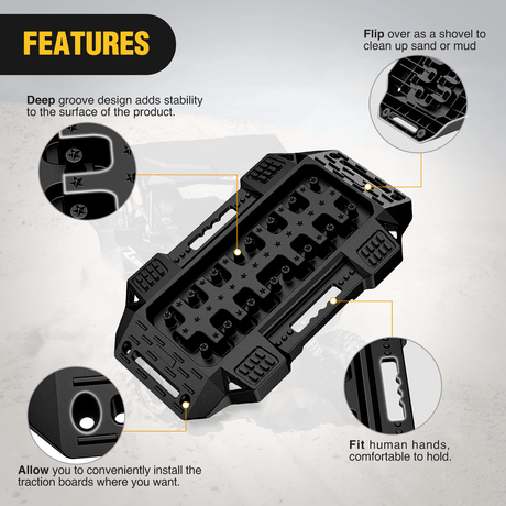 Traction Boards Off-Road Mini Short Recovery Traction Boards For 4WD 4X4 (2PCS Black)