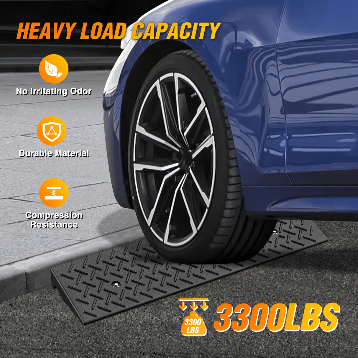 Accessories 2.4Inch Rise Curb Ramps, Heavy Duty Rubber Driveway Threshold Shed Ramp for Sidewalk Cars Lawn Mower Wheelchairs Motorcycles, 3300lbs Load Capacity