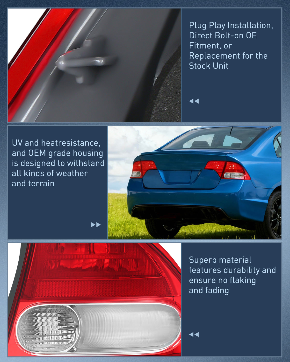 Taillight Assembly Compatible with 2009 2010 2011 Honda Civic Sedan Hybrid 4 Door Rear Lamp Replacement OE Style Driver and Passenger Side