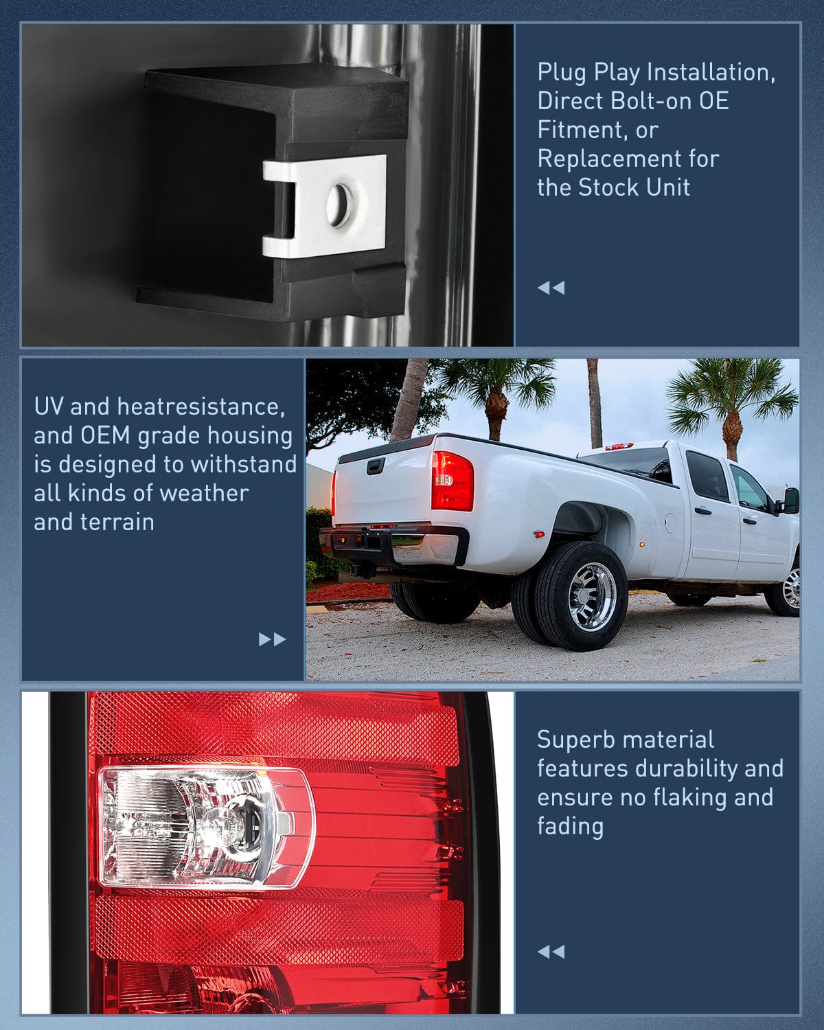 Headlight Assembly Headlight and Taillight Assembly Compatible with 2007 2008 2009 2010 2011 2012 2013 Silverado 1500 2007-2014 Silverado 2500HD 3500HD Chrome Housing Amber Reflector with Red Housing Tail Light