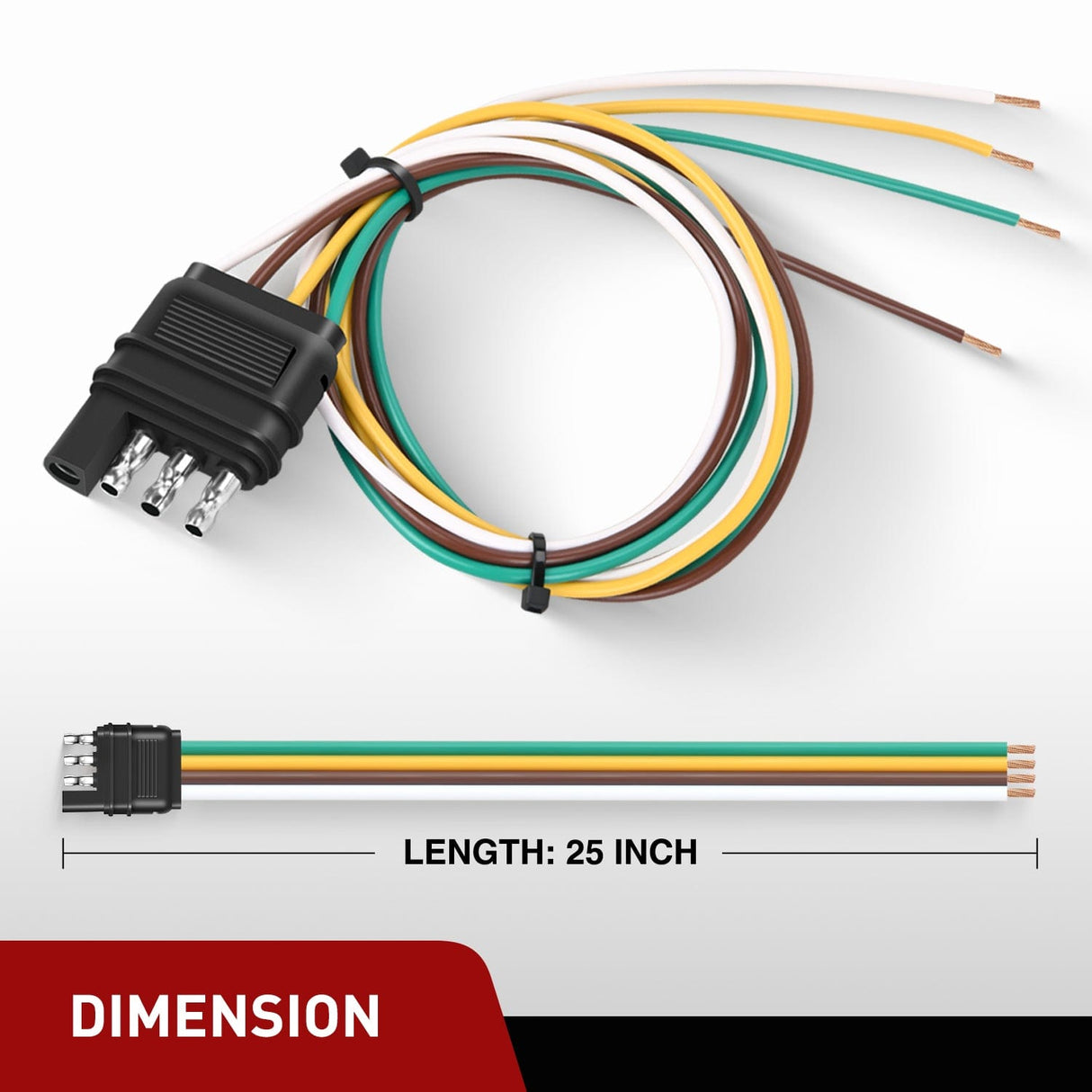Wiring Harness Kit 25inch 18AWG 4 Pin Trailer Wire