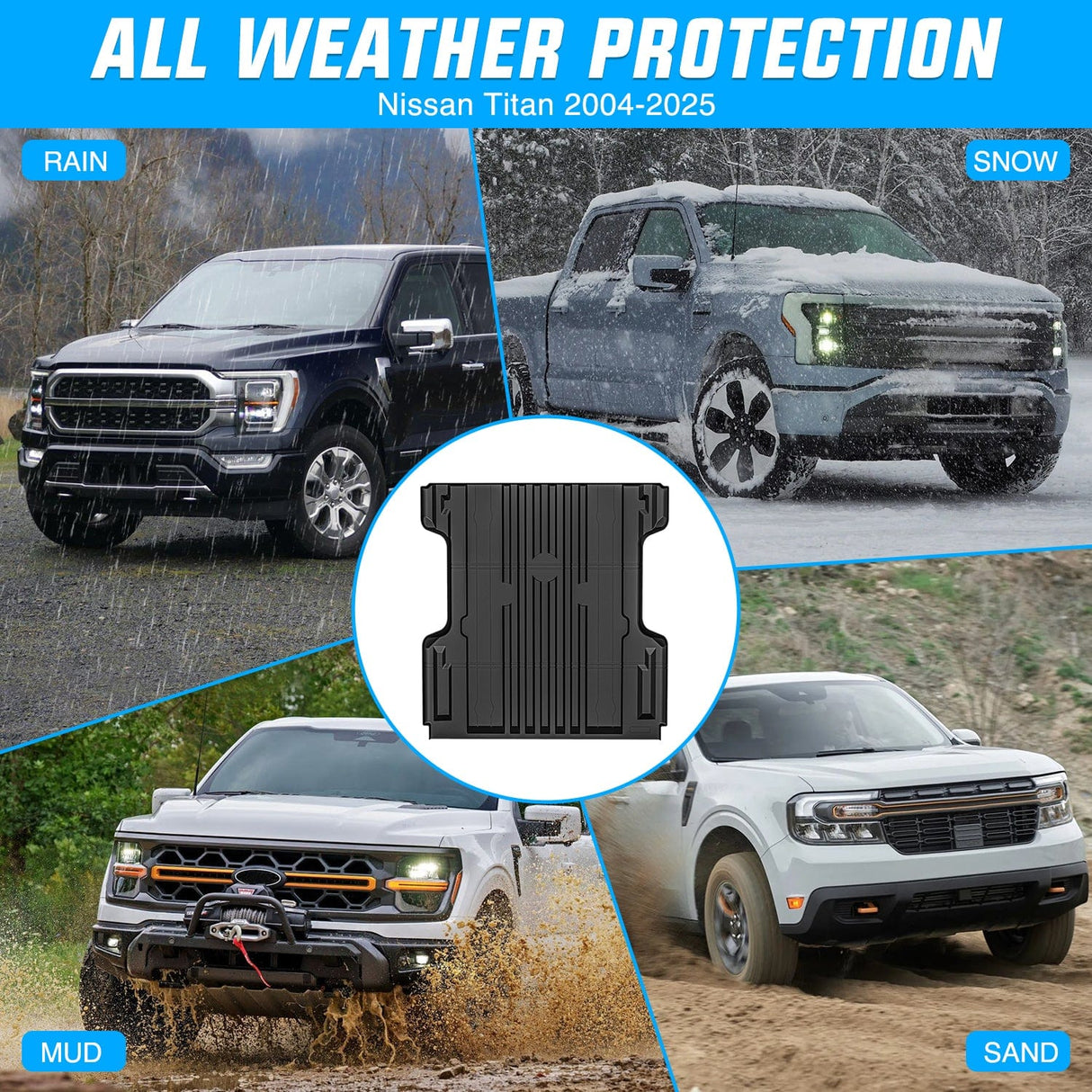 trunk Truck Bed Mat 5.5 FT for 2004-2025 Nissan Titan, TPE Heavy-Duty Pick-up Bed Liner Accessories, Anti-Slip Texture, All Weather Protection