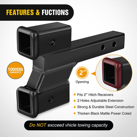 Trailer Hitch 2 Inch Trailer Dual Hitch Receiver with 2 & 4Inch Rise or Drop