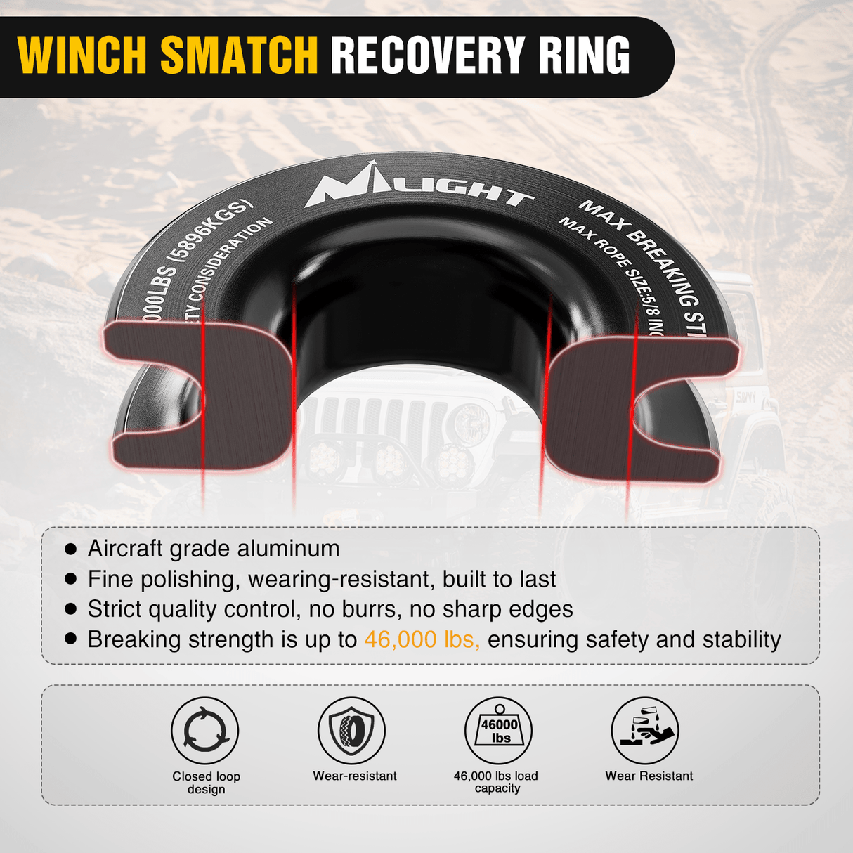 Shackle Recovery Ring 1/2inch x 24inch Synthetic Soft Shackle Recovery Ring Kit