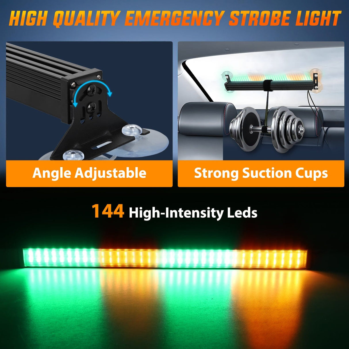 Led Strobe Light 144 LED Strobe Traffic Advisor Light Bar Amber Green with Controller 2 in 1 Automotive Emergency Warning Flashing Police Windshield Lights Bars for Cars Tow Plow Trucks Construction Vehicles