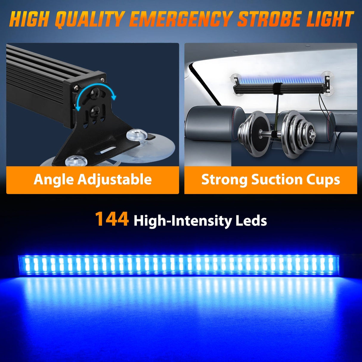 Led Strobe Light 144 LED Strobe Traffic Advisor Light Bar Blue with Controller 2 in 1 Automotive Emergency Warning Flashing Police Windshield Lights Bars for Cars Tow Plow Trucks Construction Vehicles