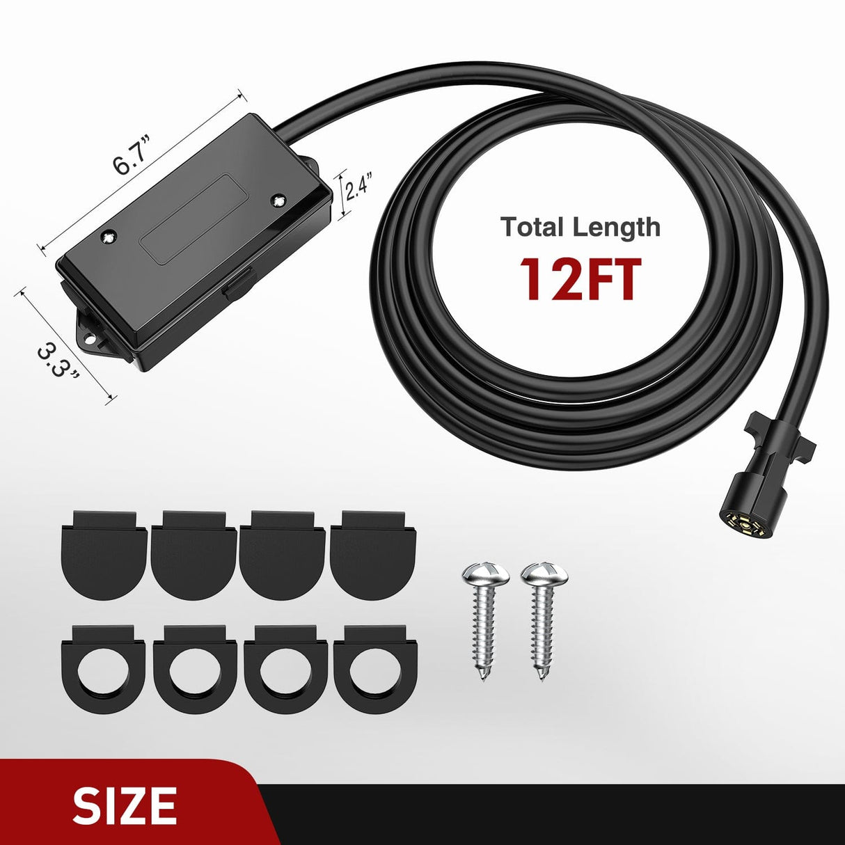 Wiring Harness Kit 12 Feet Heavy Duty 7 Way Inline Trailer Plug with 7 Gang Junction Box