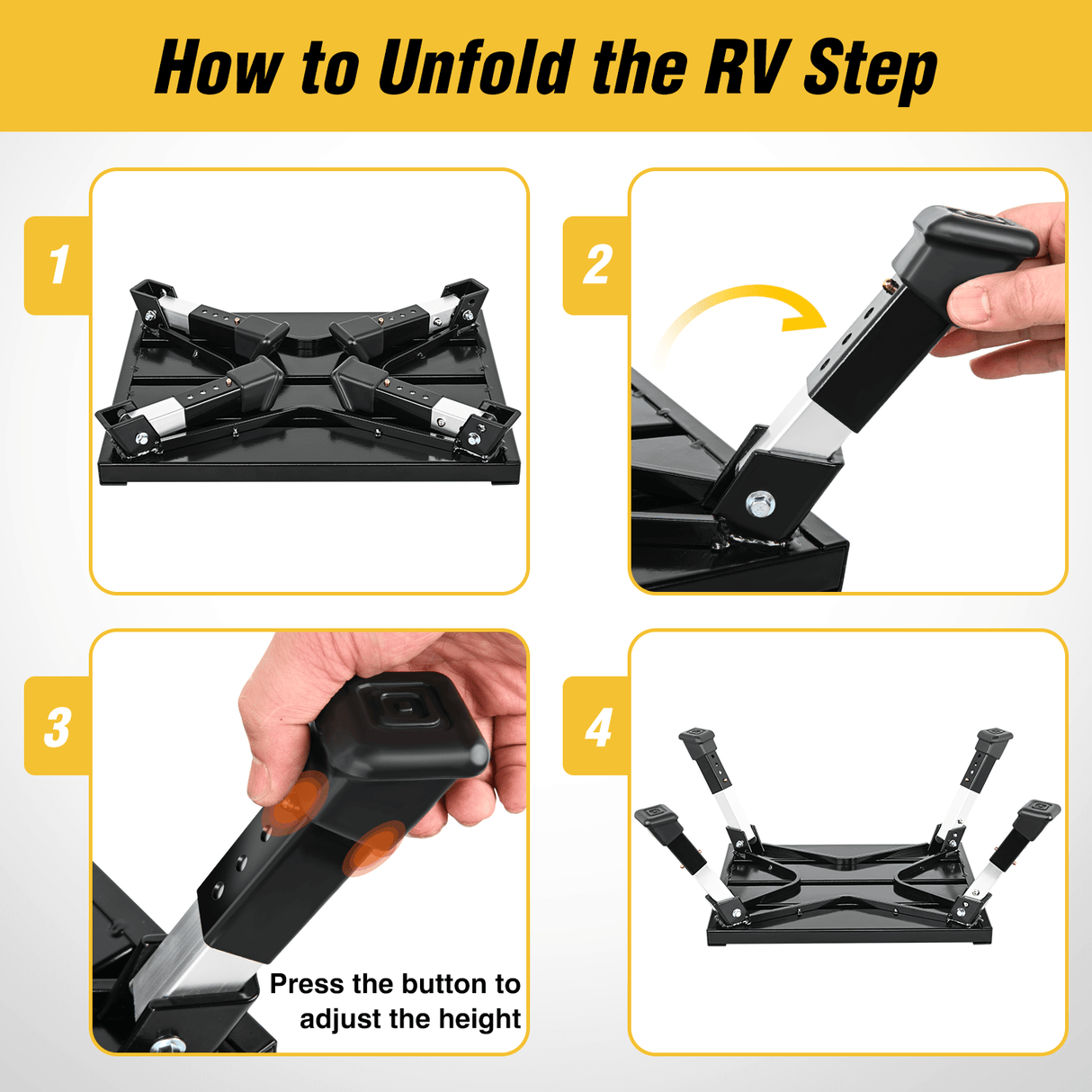 RV Parts RV Black Folding Aluminum 4 Levels Adjustable Height Portable Platform Step