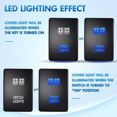 Rocker Switch Ditch Lights Push Button Switch 12V ON Off with Connector Wire Kit 1.28 x 0.8Inch Replacement for Toyota Sequoia Highlander Tacoma Tundra 4Runner RAVR Yaris