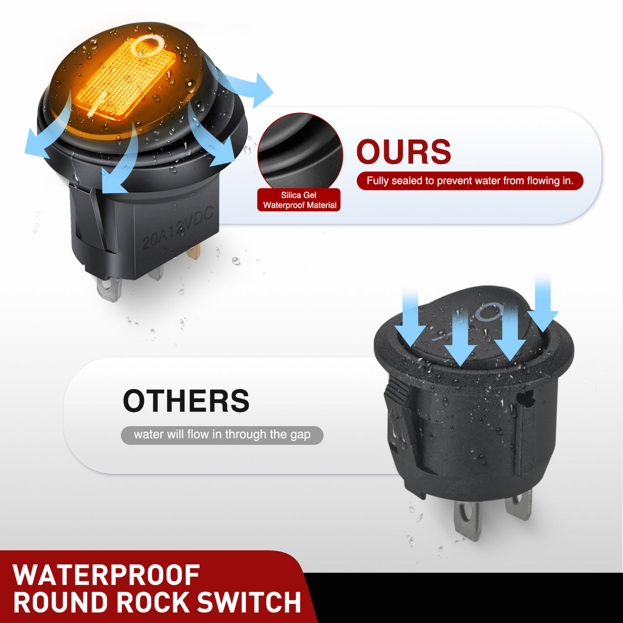 Nilight 5Pcs Waterproof Round Rocker Toggle Yellow LED Switch 12V 20A 3 Pin ON Off SPST for Car Truck Boat Marine Automotive RV with Locked Terminal Wires