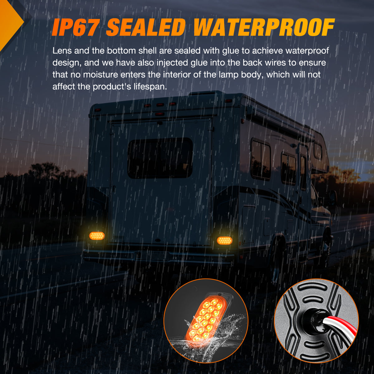 4.4 Inch Aluminum Housing Tail Light 2 PCS 16 LED Amber Left Right Turn Signals Marker Lights Surface Mount IP67 Waterproof for 10-30V RV Camper Trailer Truck Bus Boat