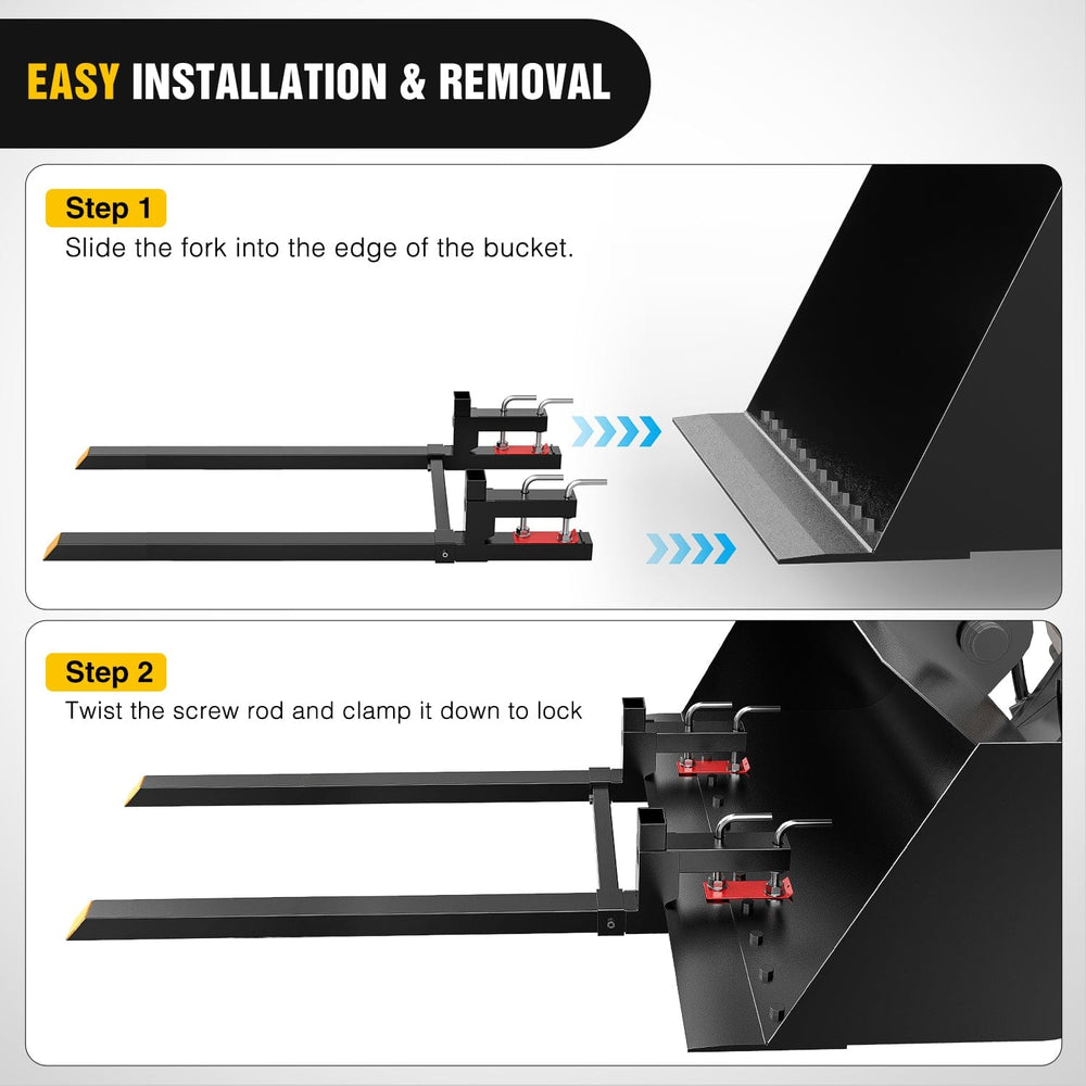 Tractor Hook 60Inch 4000lbs Clamp on Pallet Forks Heavy Duty Tractor Forks with Adjustable Stabilizer Bar