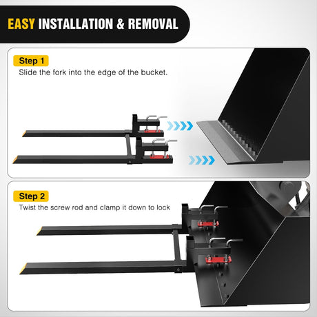 Tractor Hook 60Inch 4000lbs Clamp on Pallet Forks Heavy Duty Tractor Forks with Adjustable Stabilizer Bar
