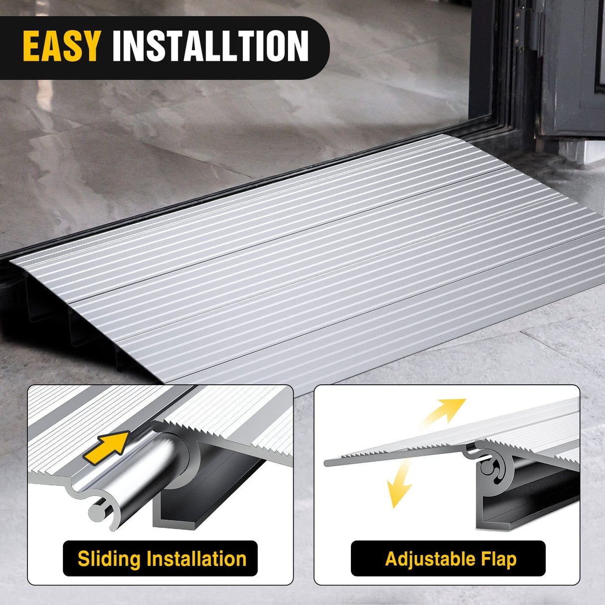 Curb Ramp Door Threshold Ramp 4inch Rise Portable Aluminum Wheelchair Door Transition Entry Ramps for Doorways Home Steps