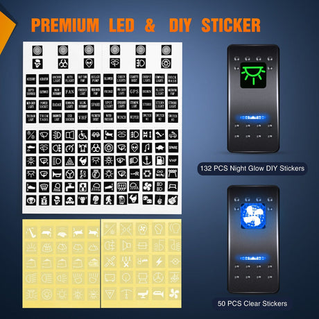 Rocker Switch 8 Gang Switch Panel With Qc3.0 & Pd Charger And Voltmerter with Blue Backlit